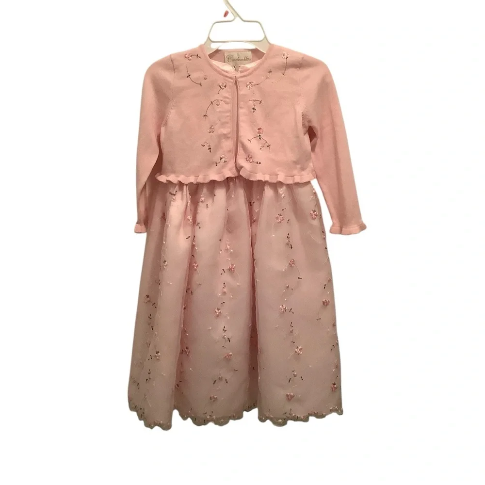 Cinderella Pink floral dress with Knit Cardigan